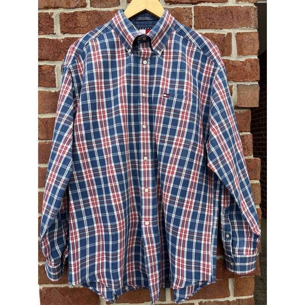 Tommy Hilfiger Long Sleeve Plaid Button Down Shirt Size Mens Large